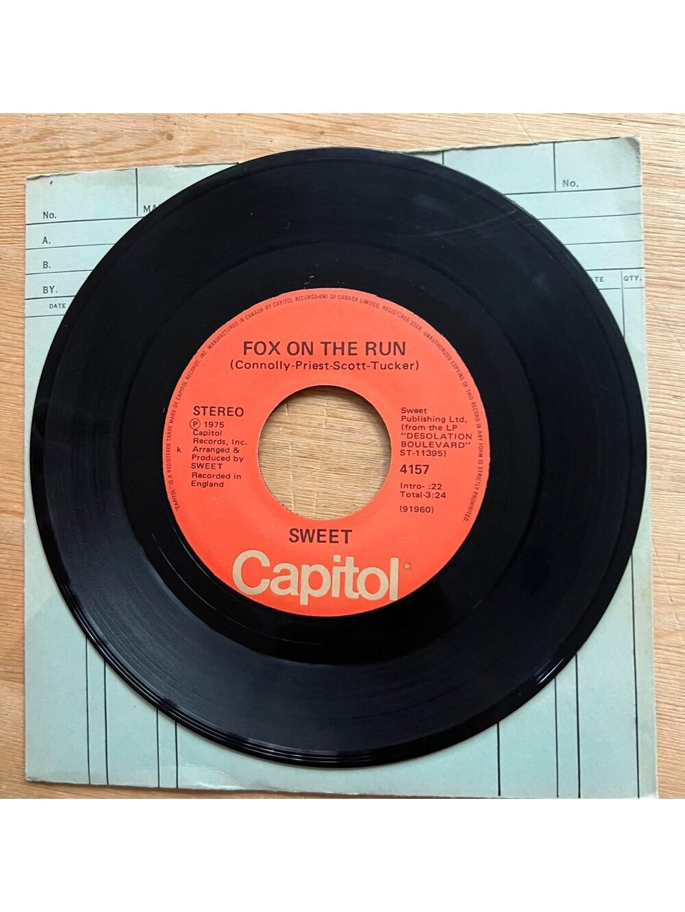 Sweet - Fox on the Run/Burn on the Flame 45rpm VG+ R13